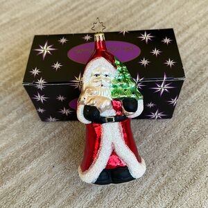 Christopher Radko Red Santa w Rabbit/Bunny Glass Christmas Ornament
